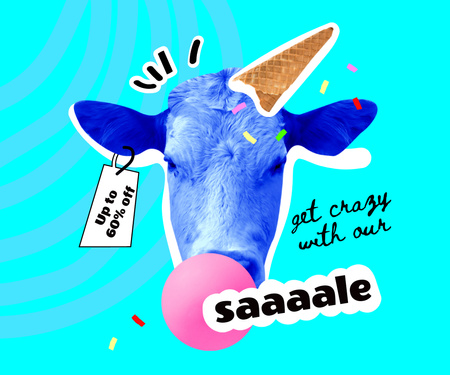 Designvorlage Funny Cow with Ice Cream Waffle Cone für Large Rectangle