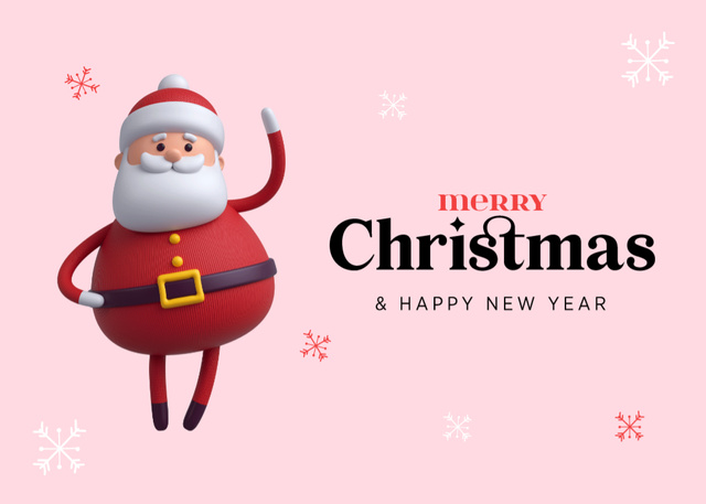 Christmas And New Year Greetings With Cute Toylike Santa Postcard 5x7in Design Template