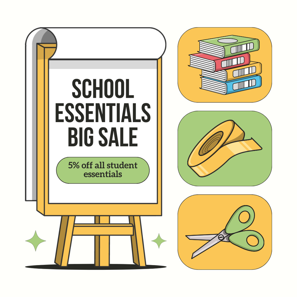 Stationery Shops Big School Essentials Sale Instagram AD Πρότυπο σχεδίασης