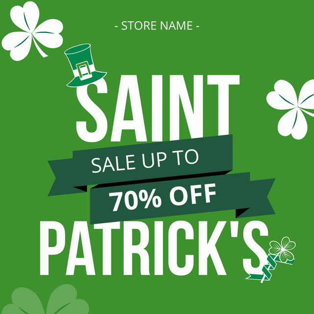 St. Patrick's Day Sale Announcement with Clovers in Green Instagram Design Template