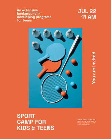Plantilla de diseño de Campamento deportivo para niños con accesorios de tenis. Poster 16x20in 