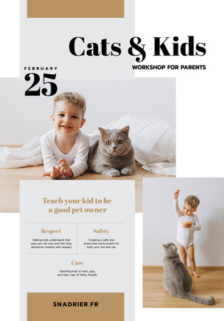 Workshop Announcement with Child Playing with Cat Poster 28x40in Design Template