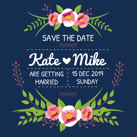 花と結婚披露宴の招待状 Instagramデザインテンプレート