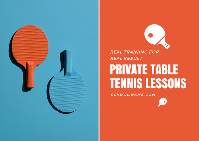 Private Table Tennis Lessons Blue and Orange Postcard Design Template