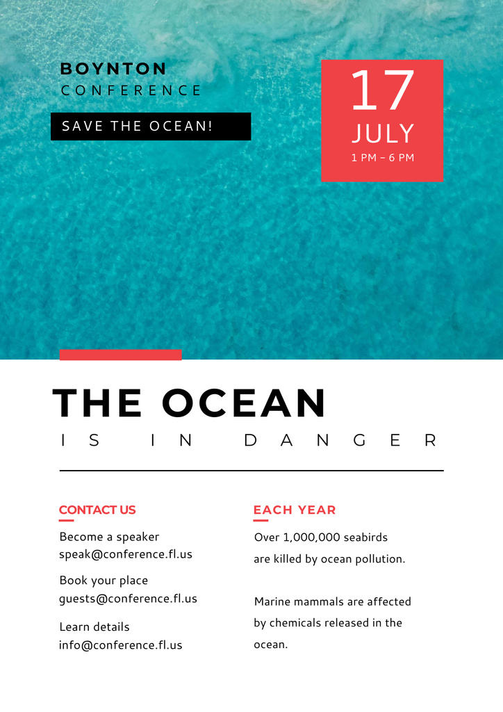 Ontwerpsjabloon van Poster van Conference Event about Problems of Ocean with Blue Water
