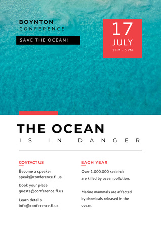 Ontwerpsjabloon van Poster van Conferentie-evenement over problemen van de oceaan met blauw water