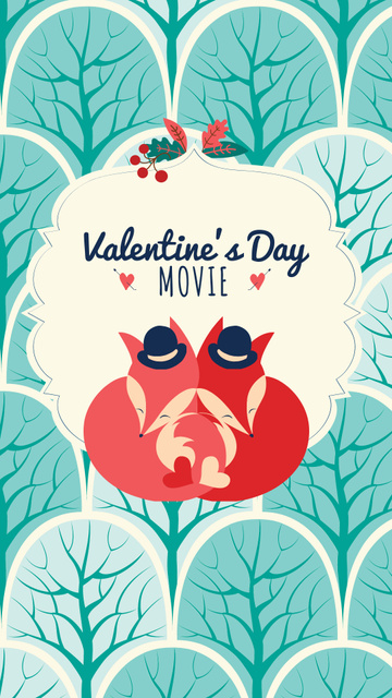 Valentine's Day Movie Announcement with Cute Foxes Instagram Story Design Template