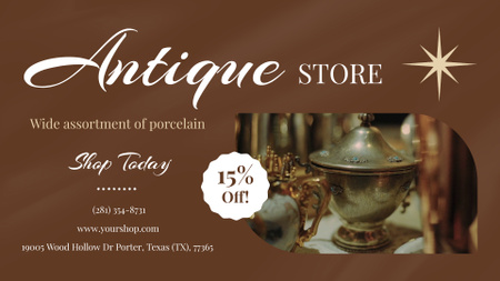 Precious Porcelain Dishware With Discount In Antique Store Full HD video Design Template