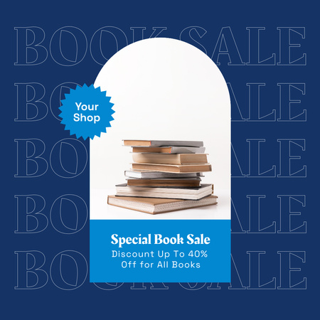 Book Sale Announcement On Blue Background Instagram Design Template