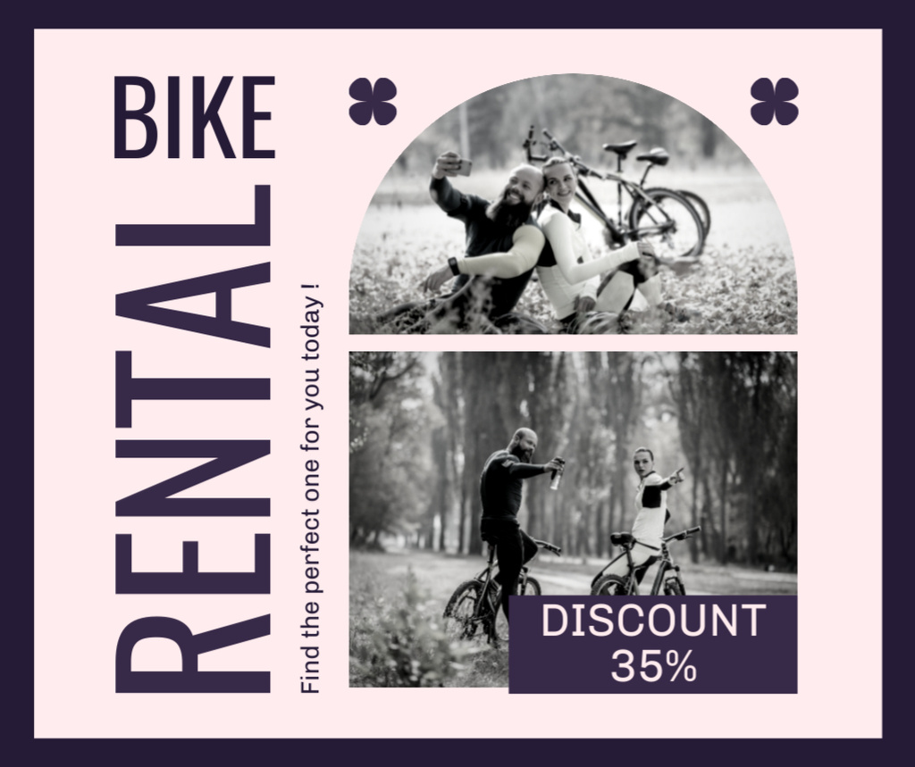 Rental Bicycles Offer with Collage of Happy Tourists Facebook Šablona návrhu
