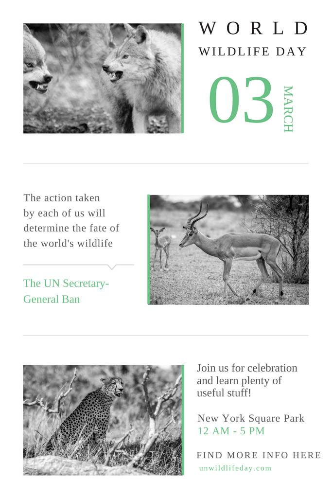World Wildlife Day with Animals in Natural Habitat Pinterest Design Template
