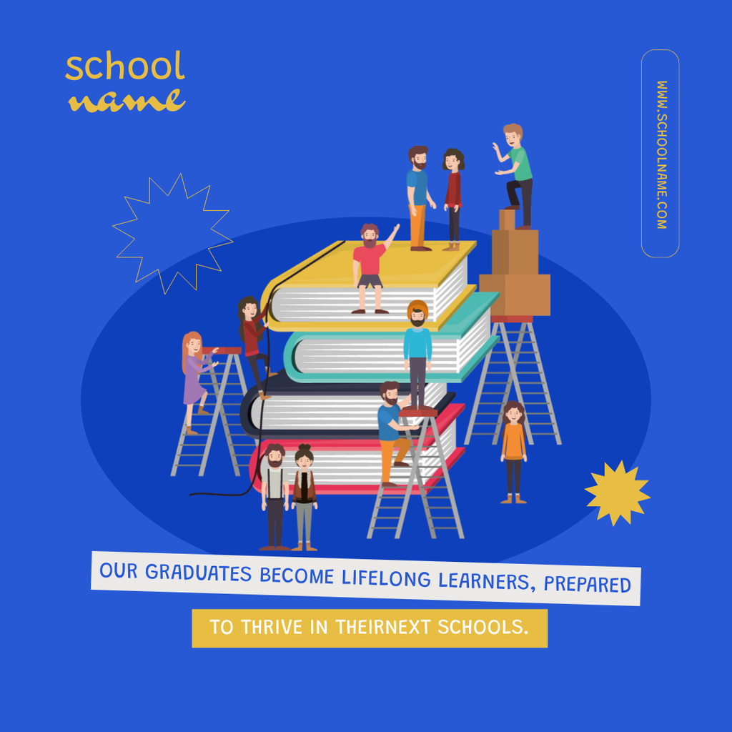 School Apply Announcement with Pupils and Books Instagram tervezősablon