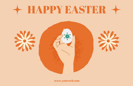 Happy Easter Message with Female Hand Holding Egg Thank You Card 5.5x8.5in Modelo de Design