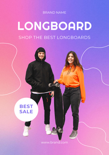 Skateboard Sale Announcement with Girl and Guy Poster 28x40inデザインテンプレート