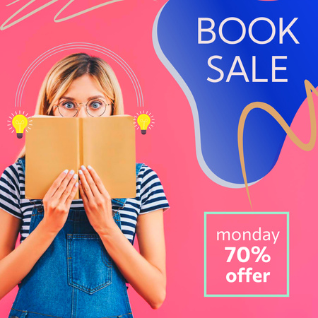 Books Sale Offer Blue and Pink Instagramデザインテンプレート