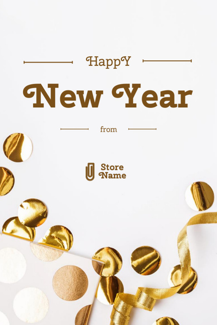 New Year Holiday Greeting with Festive Golden Confetti Postcard 4x6in Vertical Tasarım Şablonu