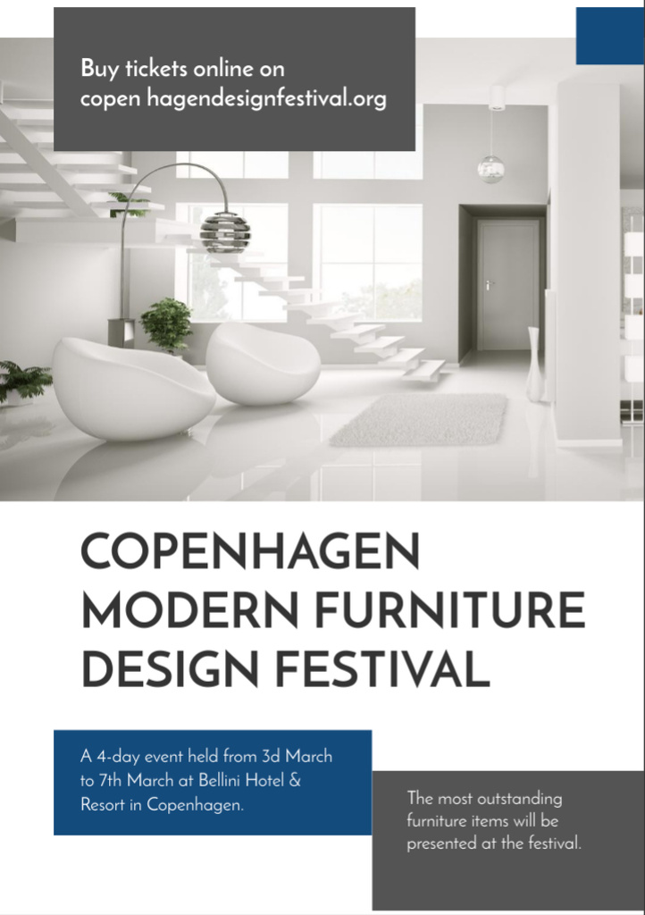 Furniture Festival Announcement with Modern Interior in White Flyer A7 Design Template