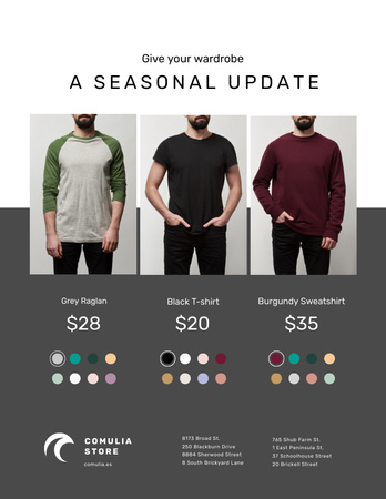 Various Men's Clothing Seasonal Sale Announcement on Grey Poster 8.5x11in Design Template