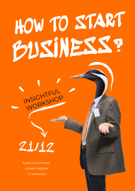Modèle de visuel Business Event Announcement with Funny Bird in Suit - Flyer A5