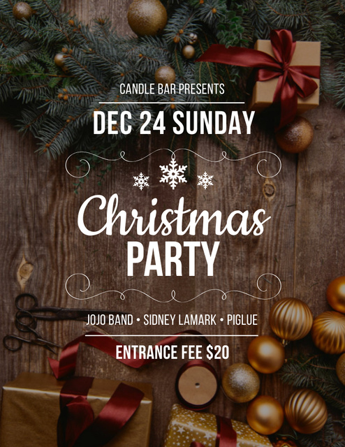 Plantilla de diseño de Sparkling Christmas Party with Baubles and Twigs Poster 8.5x11in 