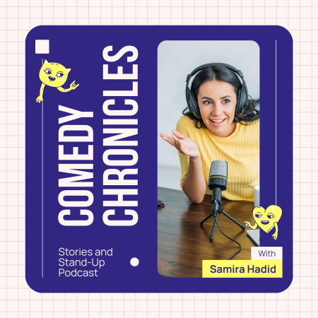 Woman on Comedy Episode Stream Podcast Cover Design Template