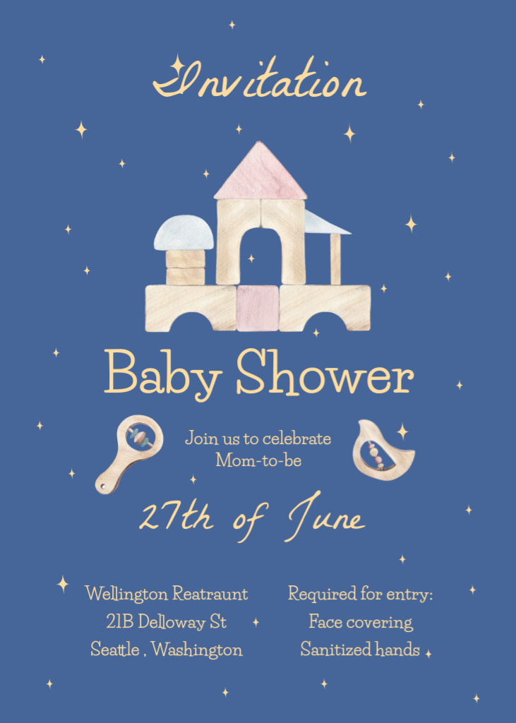 Baby Shower Announcement with Cartoon House Invitation Šablona návrhu