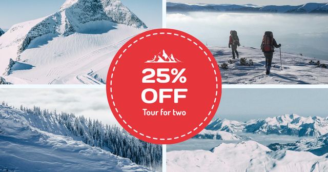 Winter Tour offer Hikers in Snowy Mountains Facebook AD Πρότυπο σχεδίασης