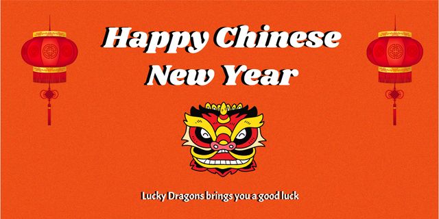 Chinese New Year Holiday Greeting in Orange Twitter Modelo de Design