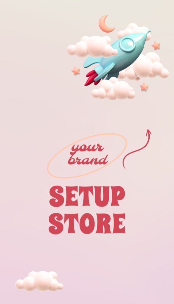 Designvorlage Online Store Advertising with Cartoon Rocket für Business Card US Vertical