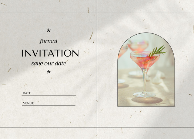 Wedding Day Celebration Announcement With Pink Cocktail Postcard 5x7in Šablona návrhu