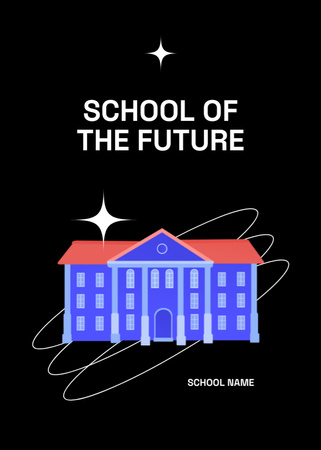 Futuristic School Promotion With Illustration In Black Postcard 5x7in Verticalデザインテンプレート