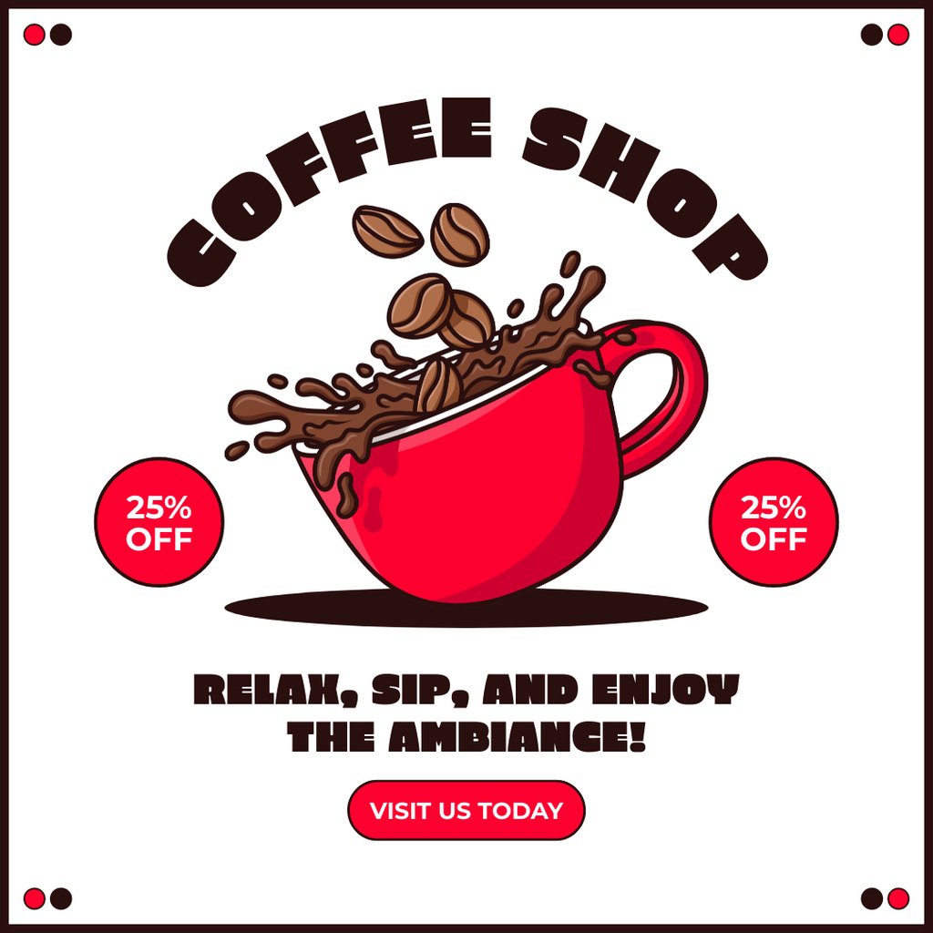 Satisfying Coffee At Reduced Price Offer In Coffee Shop Instagramデザインテンプレート