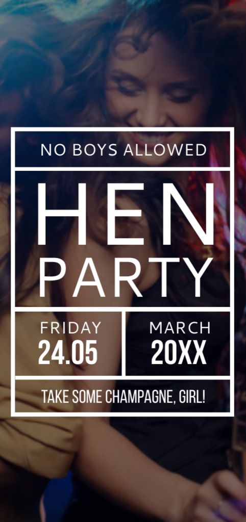 Hen Party Invitation with Girls Dancing in Club Flyer DIN Largeデザインテンプレート