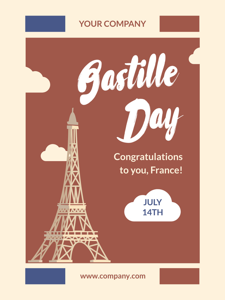 Bastille Day Greeting with Eiffel Tower Poster US Šablona návrhu