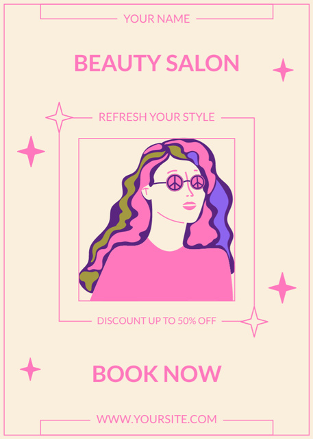 Discount Offer on Hairstyle in Beauty Studio Flayer Modelo de Design