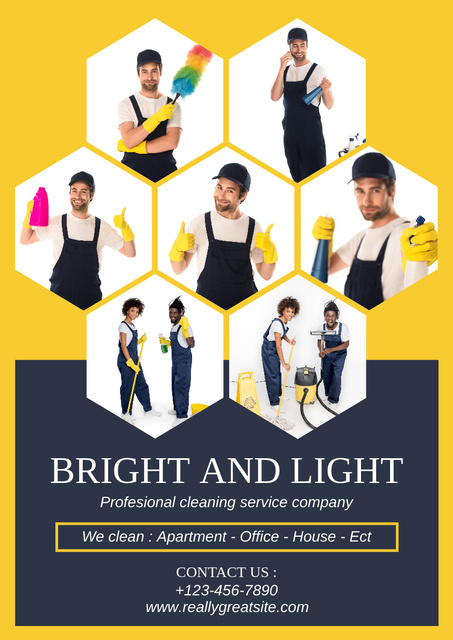 Customized Cleaning Services Ad with Professional Team Poster A3 Design Template