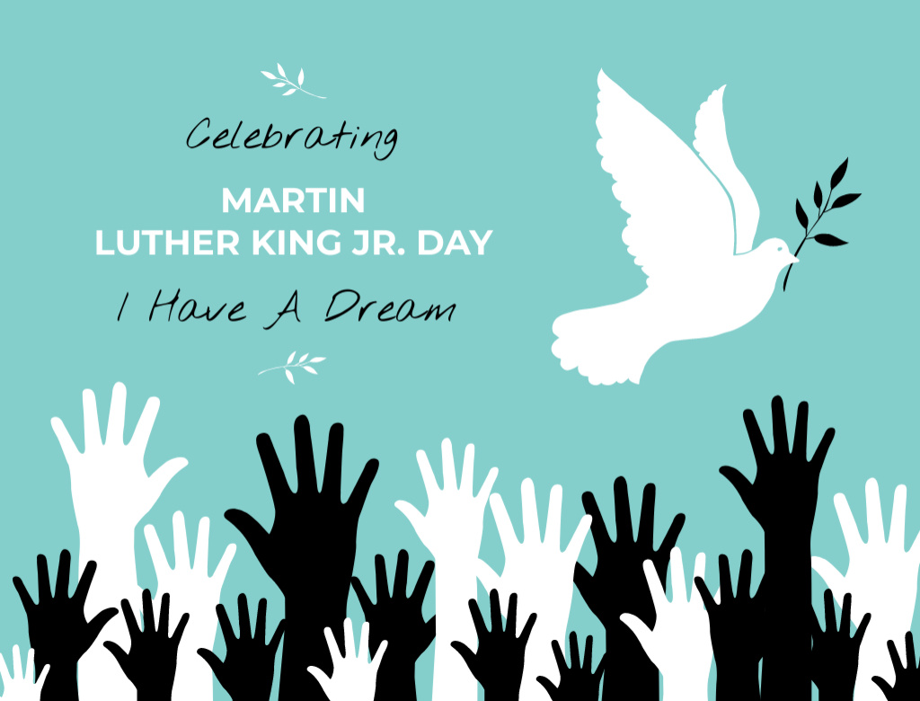 Designvorlage In Remembrance of Dr. King Celebration With Dove Peace Symbol für Postcard 4.2x5.5in