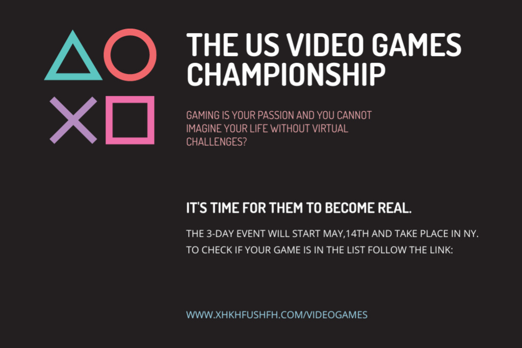 Platilla de diseño Video Games Championship Invitation Postcard 4x6in