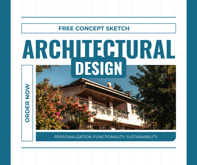 Architectural Design Services Promo with Beautiful Building Facebookデザインテンプレート