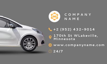 Car Service Contacts and Information on Grey Business Card 91x55mm Πρότυπο σχεδίασης
