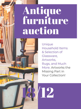 Antique Furniture Auction Vintage Wooden Pieces Poster US Tasarım Şablonu