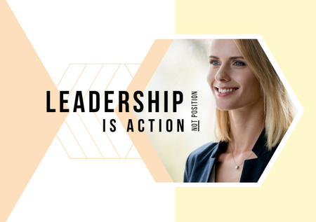 Ontwerpsjabloon van Postcard A5 van Leadership Concept With Confident Woman And Quote