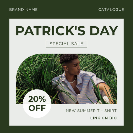 St. Patrick's Day Sale Announcement with Guy in Grass Instagram Design Template