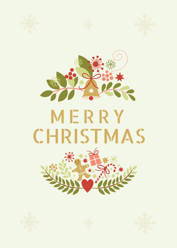 Platilla de diseño Gleeful Christmas Congrats with Twigs and Gingerman Postcard 5x7in Vertical