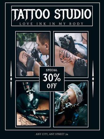 Plantilla de diseño de Servicios de estudio de tatuajes creativos con descuento Poster US 