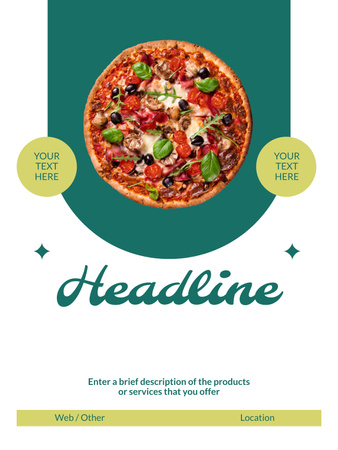 Plantilla de diseño de Deliciosa Pizza Redonda con Aceitunas Poster US 