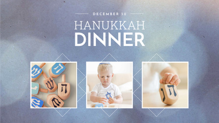 Hanukkah Dinner Announcement with Jewish Kid FB event cover Design Template