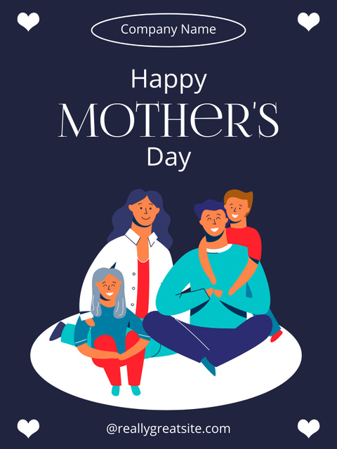 Mother's Day Holiday Greeting with Cute Family on Blue Poster US Tasarım Şablonu