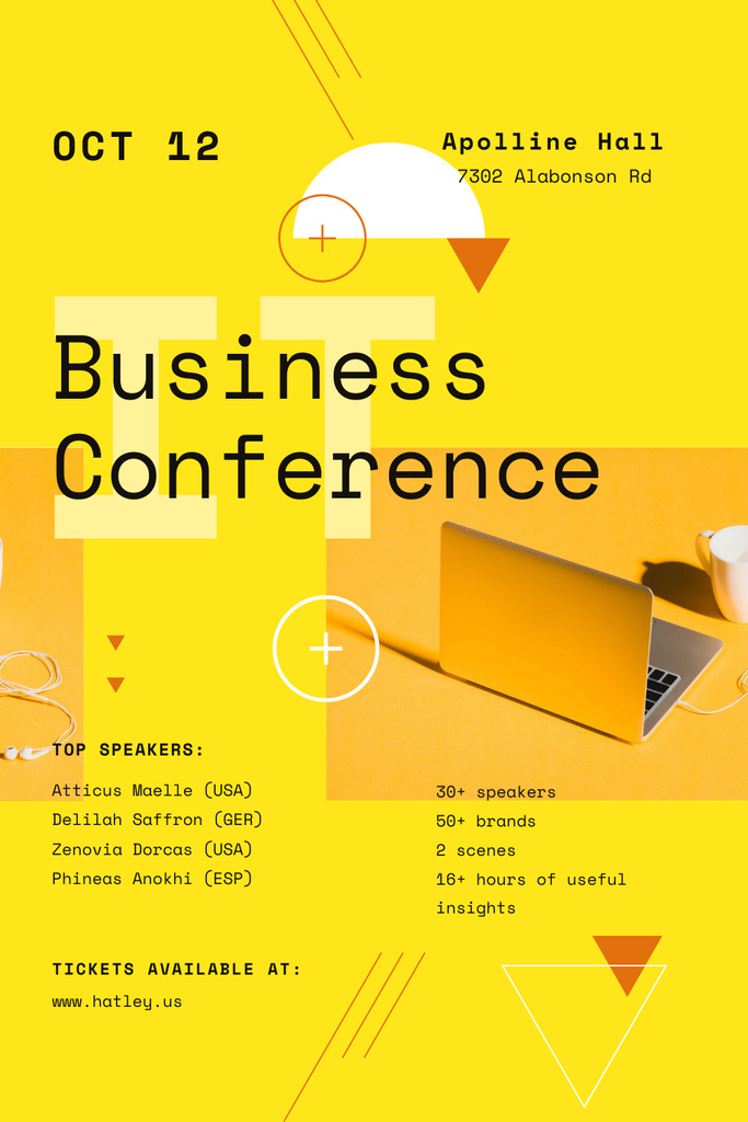 Platilla de diseño Business Conference Announcement with Laptop in Yellow Pinterest