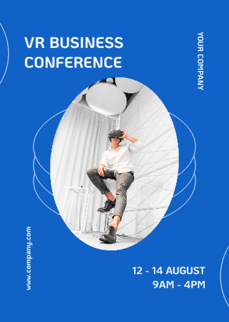 Virtual Business Conference Announcement on Blue Invitation Design Template